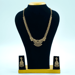 Gold and Red Stone Necklace with Matching Earrings