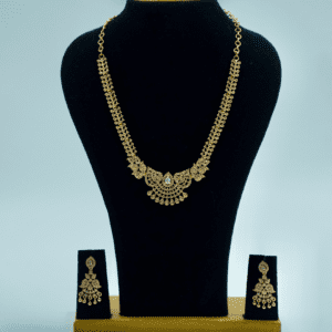 Gold and White Stone Necklace with Matching Earrings