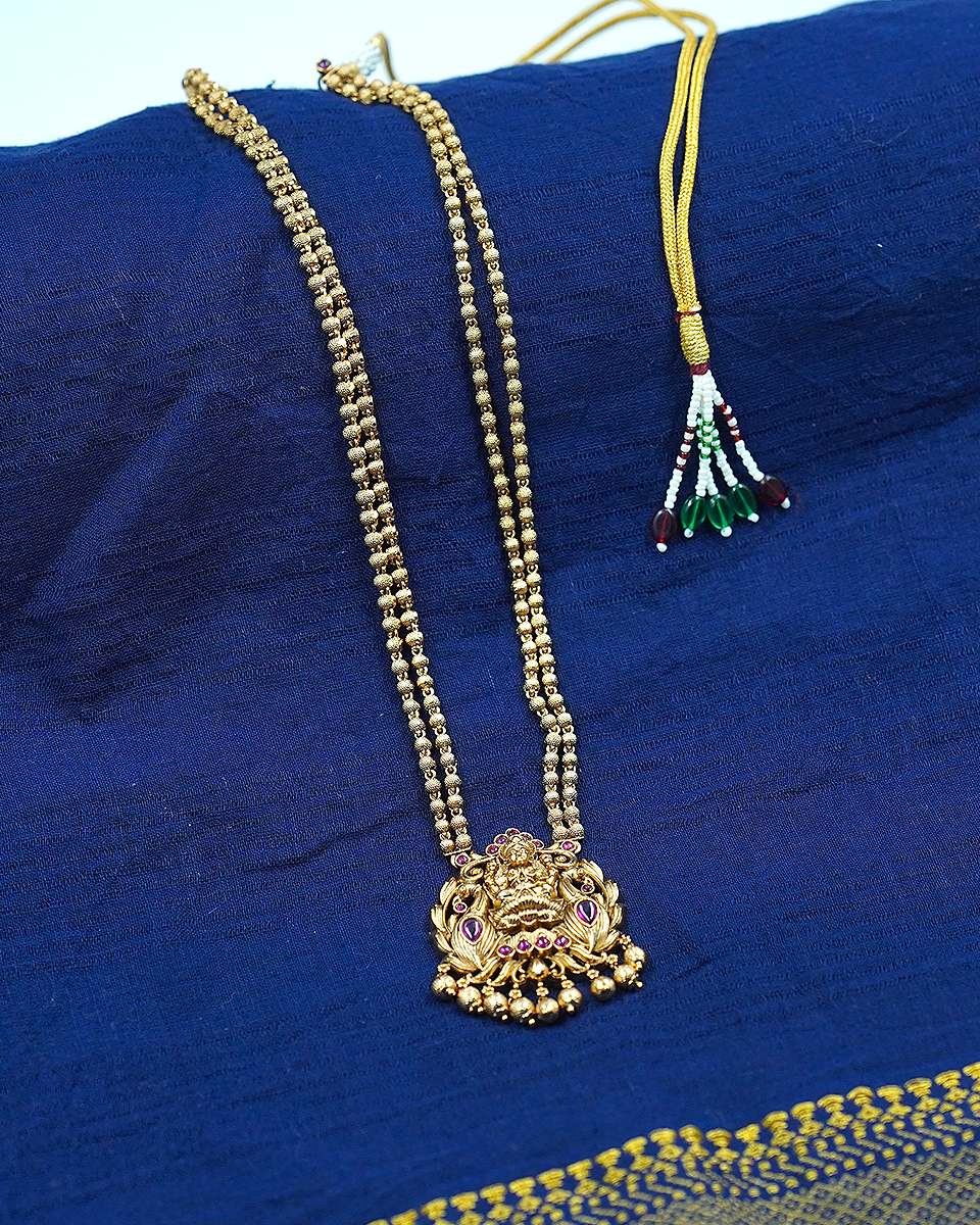 Traditional Lakshmi Gold Haram with Matching Earrings - Image 2