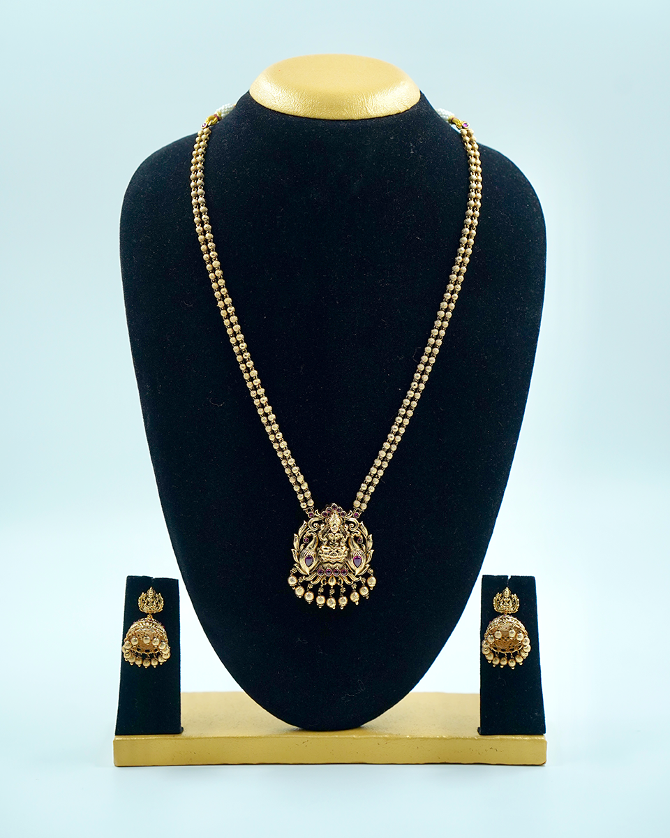 Traditional Lakshmi Gold Haram with Matching Earrings
