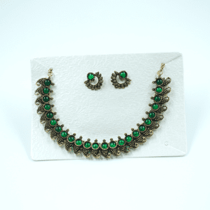 Green and Gold Necklace with Matching Earrings