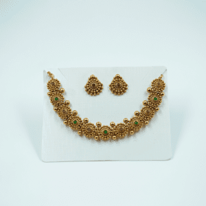 Gold Necklace with Red and Green Stones and Matching Earrings