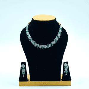 Green and White Stone Necklace with Matching Earrings