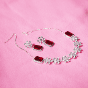 Red and Crystal Necklace with Matching Earrings
