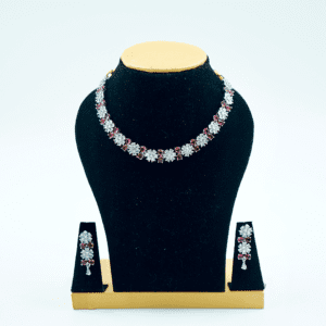 Red and White Stone Necklace with Matching Earrings