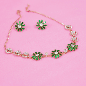 Green Flower Necklace with Matching Earrings