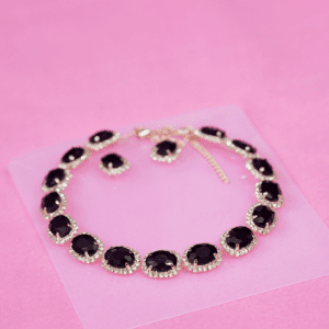 Elegant Black Stone Choker and Earrings Set
