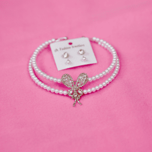 Elegant Pearl and Butterfly Choker with Earrings Set