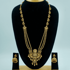 Traditional Lakshmi Haram - triple-layered chain with Matching Earrings