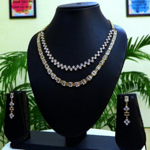Crystal Square Pendant Necklace Set