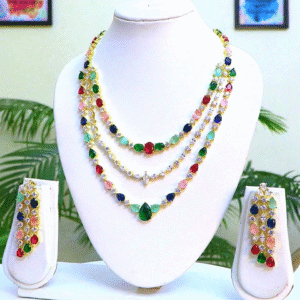 Multi-Color Gemstone Layered Necklace Set