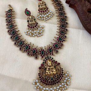 Temple Lakshmi Emerald Ruby Gold Necklace Set