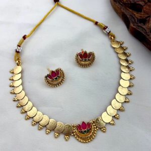 Lakshmi Coin Lotus Gold Necklace Set