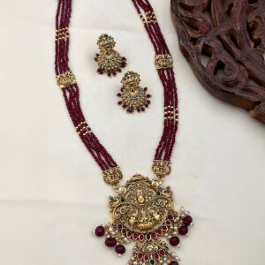 Temple Lakshmi–Narayana Ruby Bead Necklace Set