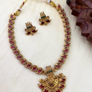 Flame Petal Temple Lakshmi Necklace Set