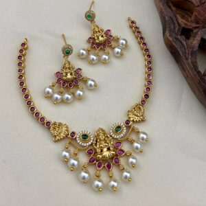 Shri Lakshmi Pearl Cascade Necklace Set