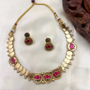 Lotus Motif Antique Coin Necklace Set